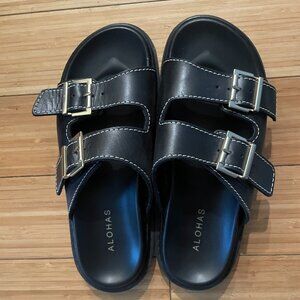 Alohas black leather chunky sandals with buckle straps